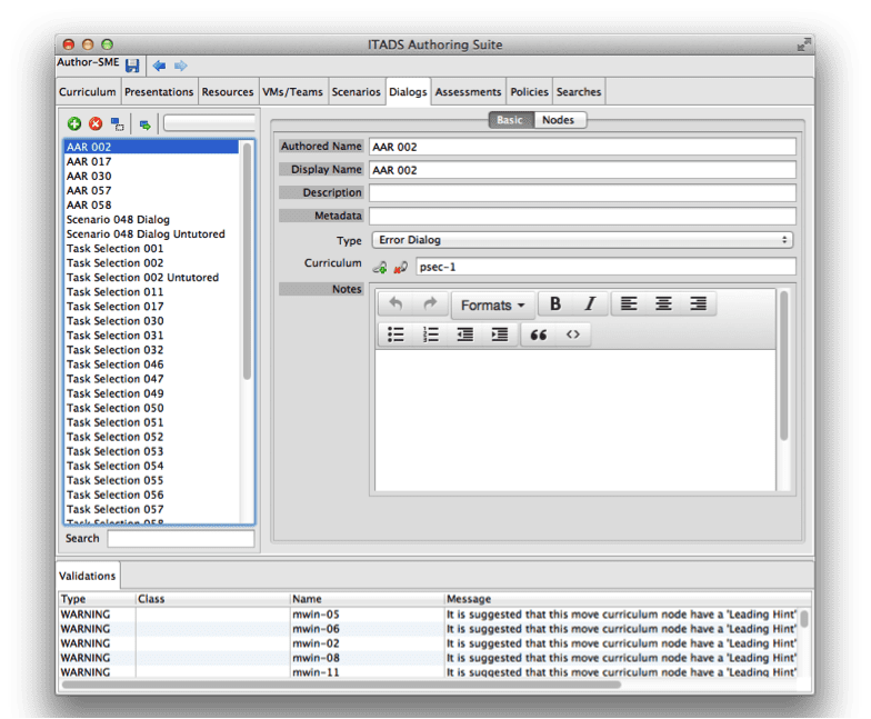 An example authoring tool from the ITADS authoring suite